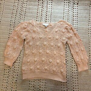 Vintage International Apparel Mart, Inc. Peach Hand Crocheted Flowers Sweater L